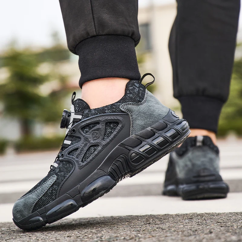 

Мужская устойчивая к проколам защитная обувь, рабочие кроссовки с дышащей сеткой, противоскользящая прочная строительная обувь с поворотной пряжкой