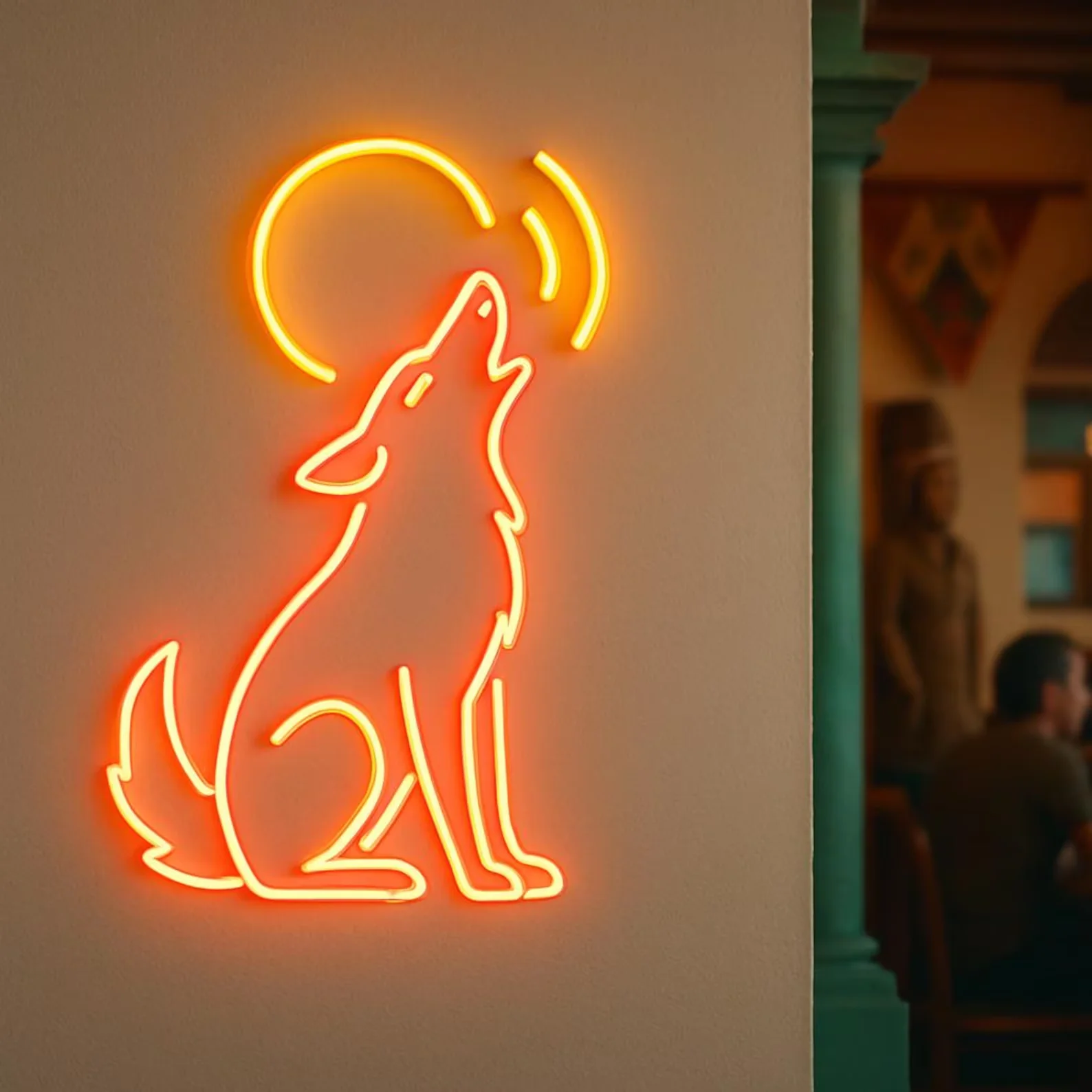 Coyote Howling at Moon LED Neon Sign, Rustic Western Wall Art for Saloon, Bar, Man Cave, Wolf Neon Decor , Cowboy Gift for Him
