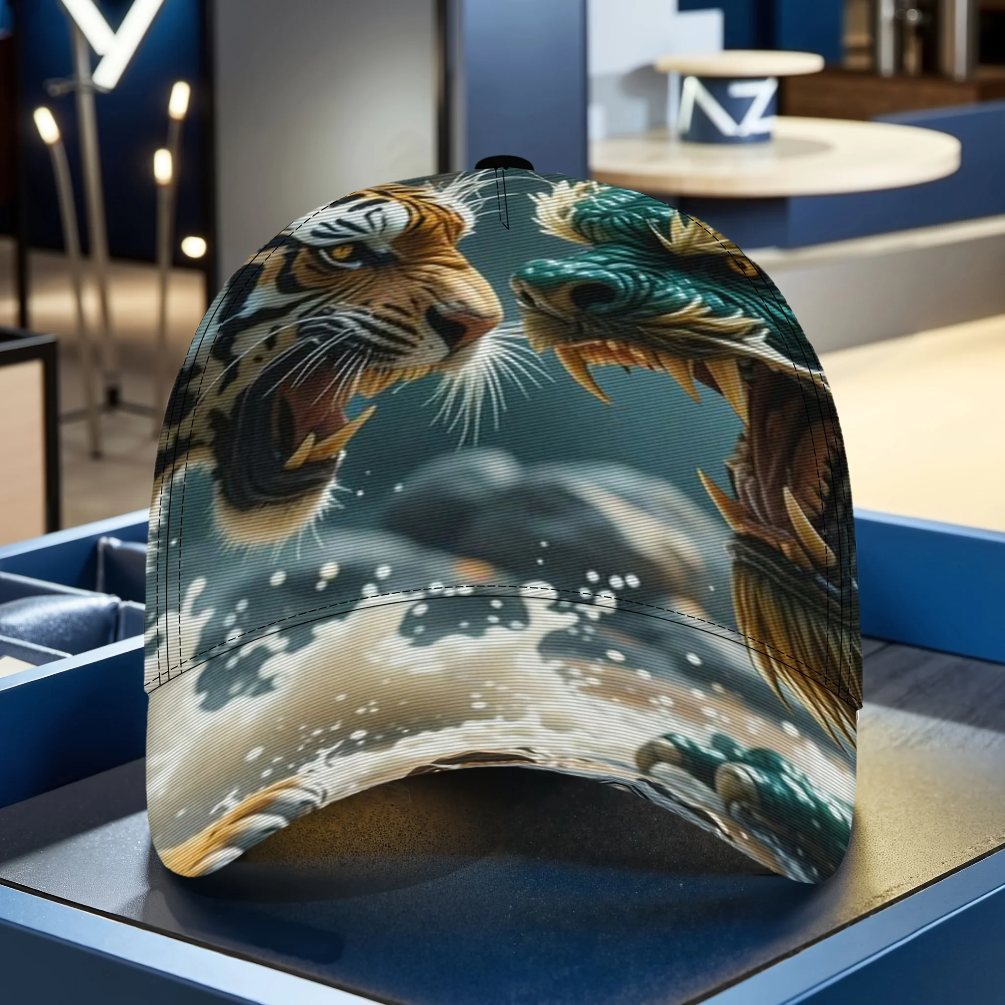 Tiger Versus Dragon Confrontation Baseball Cap Unisex Baseball Cap Abstract Print Snapback for Camping Sports and Daily