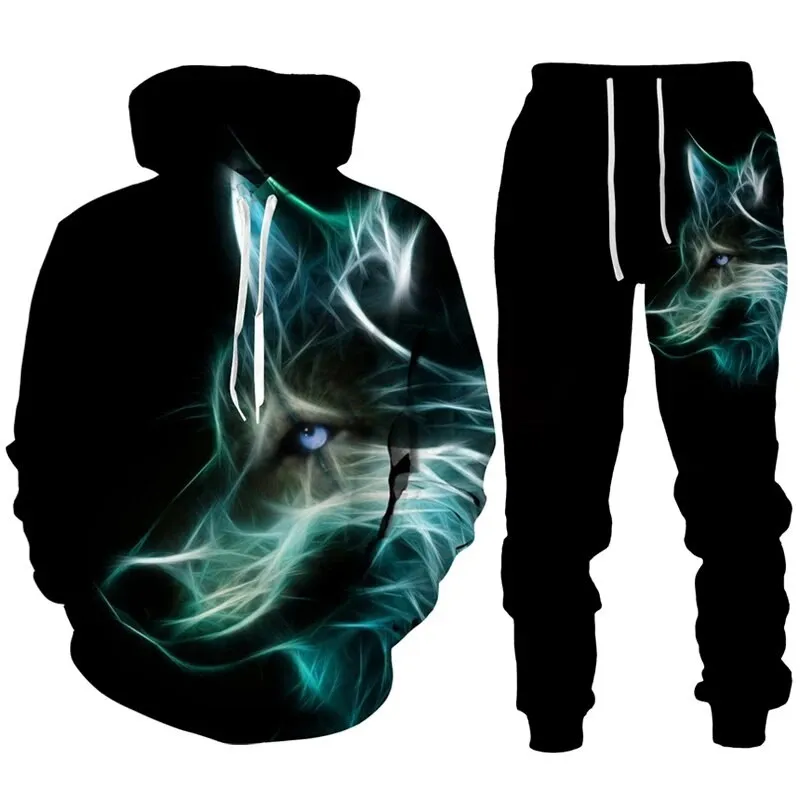 

Men's animal wolf Hoodie 3D Printed Hoodie Suit Male Casual Sweatshirts Sweatpants Men Tracksuit Set Fashion Men's Clothing Suit