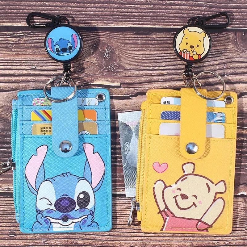 Disney cartoon Mickey Minnie hanging neck card holder card Stitch Cartoon ID card shell leather case bus card hold