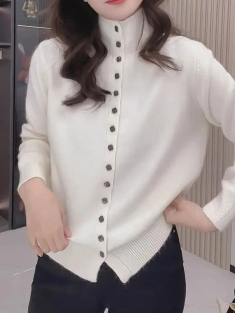 

Мягкий вязаный длинный кардиган све, однотонный, на одной пуговице, простой дизайн, элитная ранняя осень, новое женское верхнее пальто