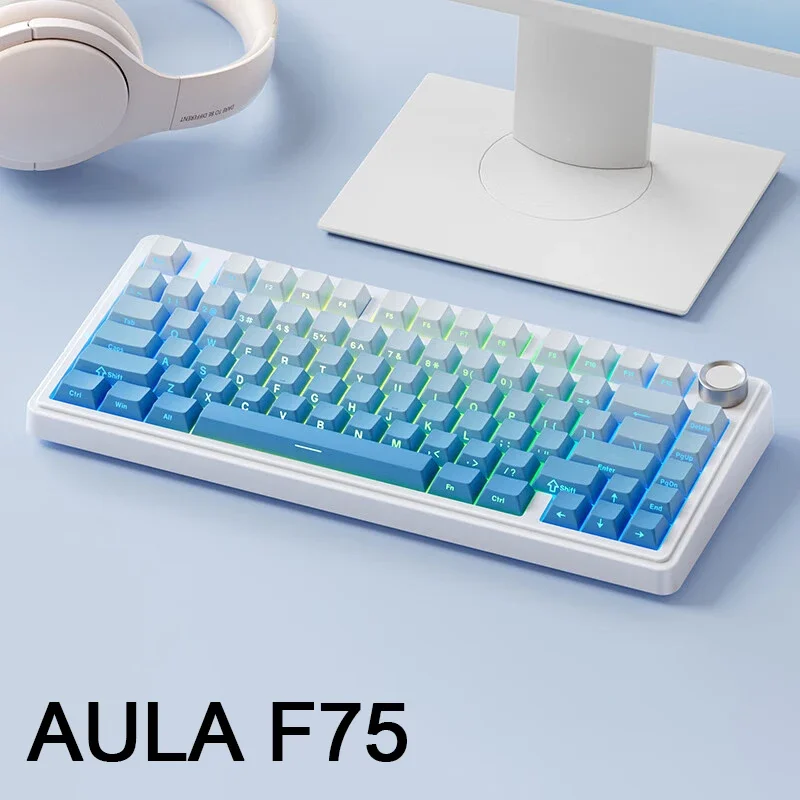 Aula F75 Wireless Bluetooth Keyboard 3 Mode 2.4g Usb Mechanical Gamer Keyboards Hot-Swap 80key Rgb Gaming Keyboard For Laptop Pc