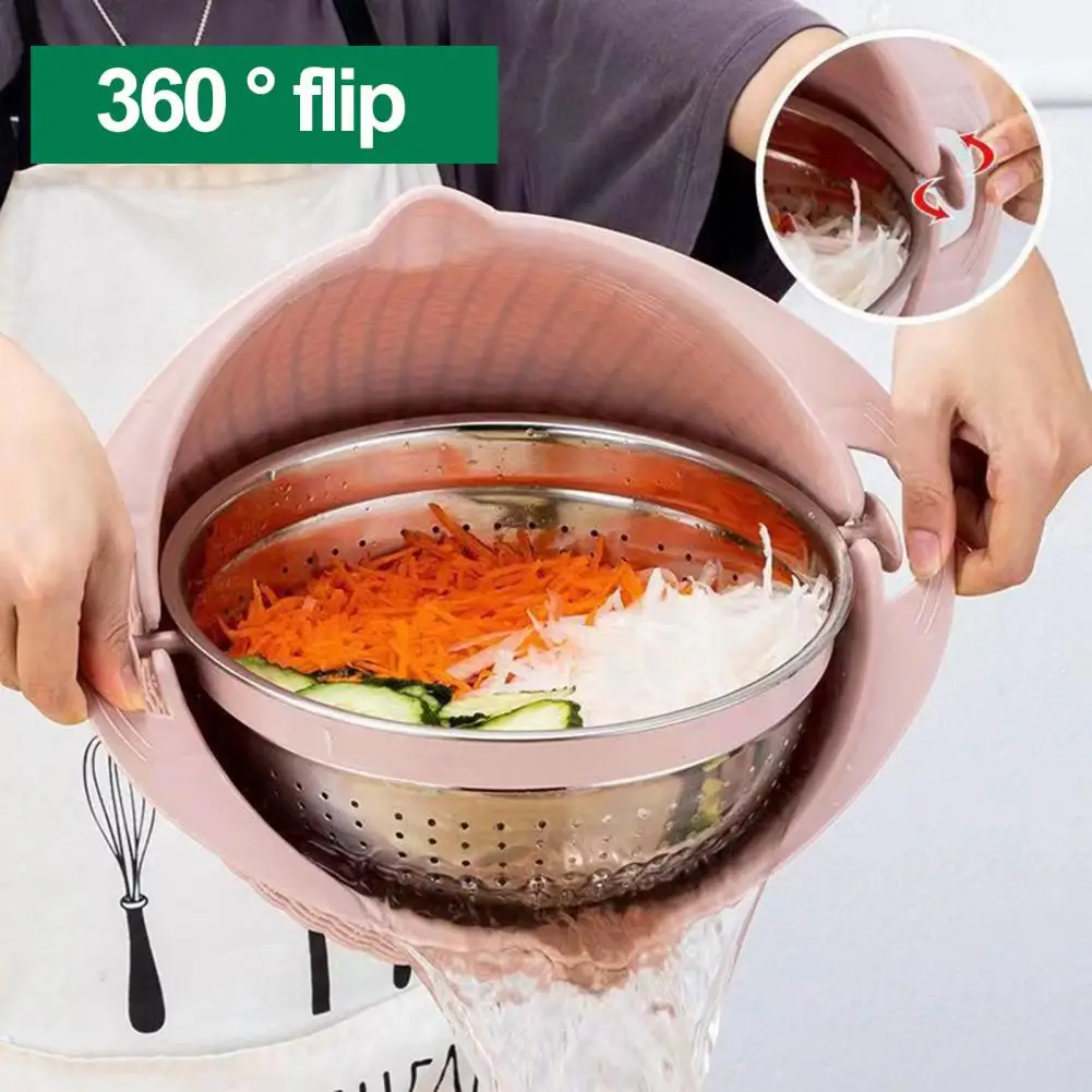 Food Colander With Mixing Bowl Stainless Steel Strainer Fruit Cleaner With 3 Cutting Blades Food Slicer Grater Kitchen Gadgets