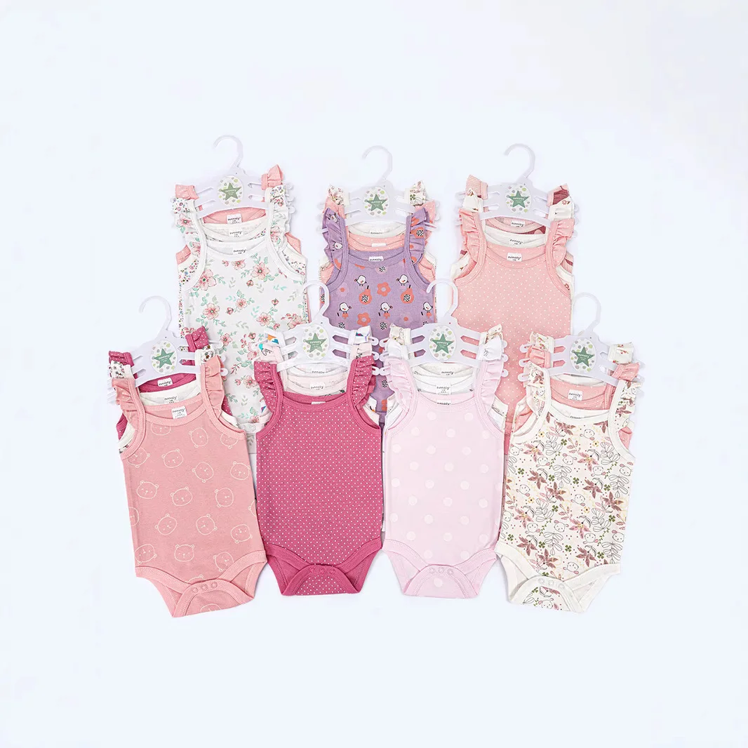 3pc,Summer girls' vest, pure cotton baby one-piece clothes, baby girl climbing clothes, triangular jersey,
