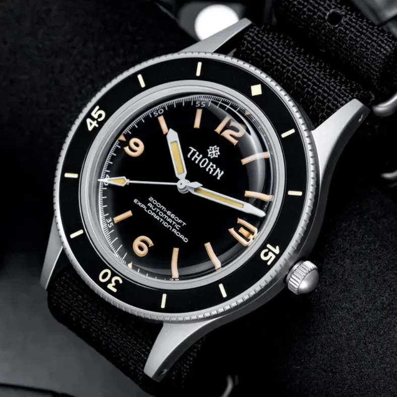 THORN Men Automatic Watch Aviator 40MM Mechanical Wristwatch Dive 200m Waterproof C3 Luminous Sapphire Mirror NH35 Ceramic Bezel