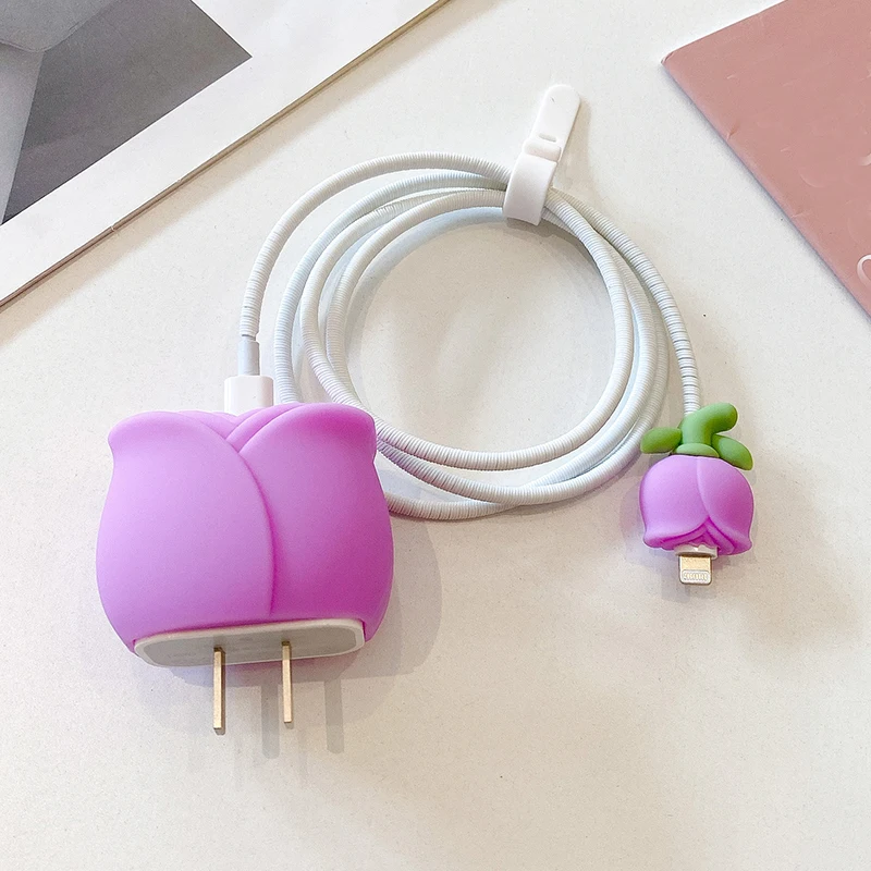 2Pcs Set Cable Protector for iPhone / iPad 18W/20W Fast Charger Case Cute 3D Cartoon Cable Management Phone Wire Cord Organizers