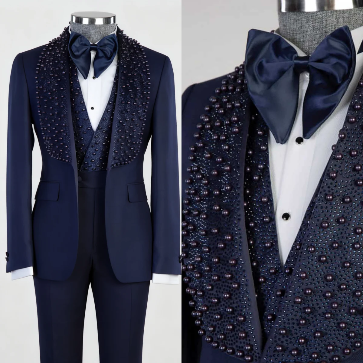 

Luxurious 3 Pieces Men Wedding Tuxedos Shawl Lapel Single Breasted Jacket Sets Dinner Party Customized Male Prom Blazers