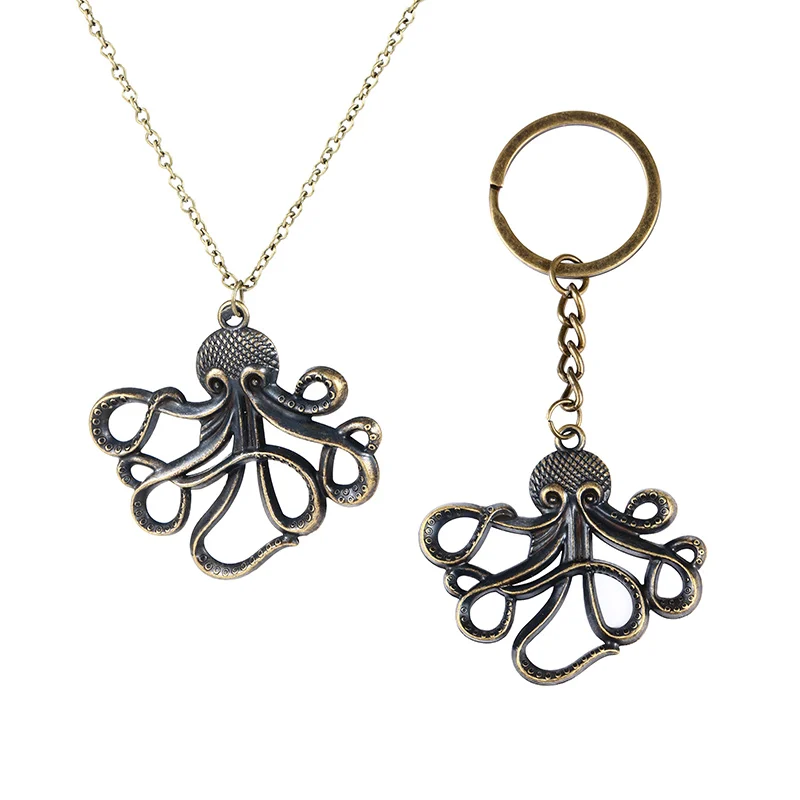 Mode Vintage Charme Schlüsselanhänger Fluch der Karibik Schlüsselanhänger Oktopus Menschen Retro Anhänger Halskette Schmuck Geschenke