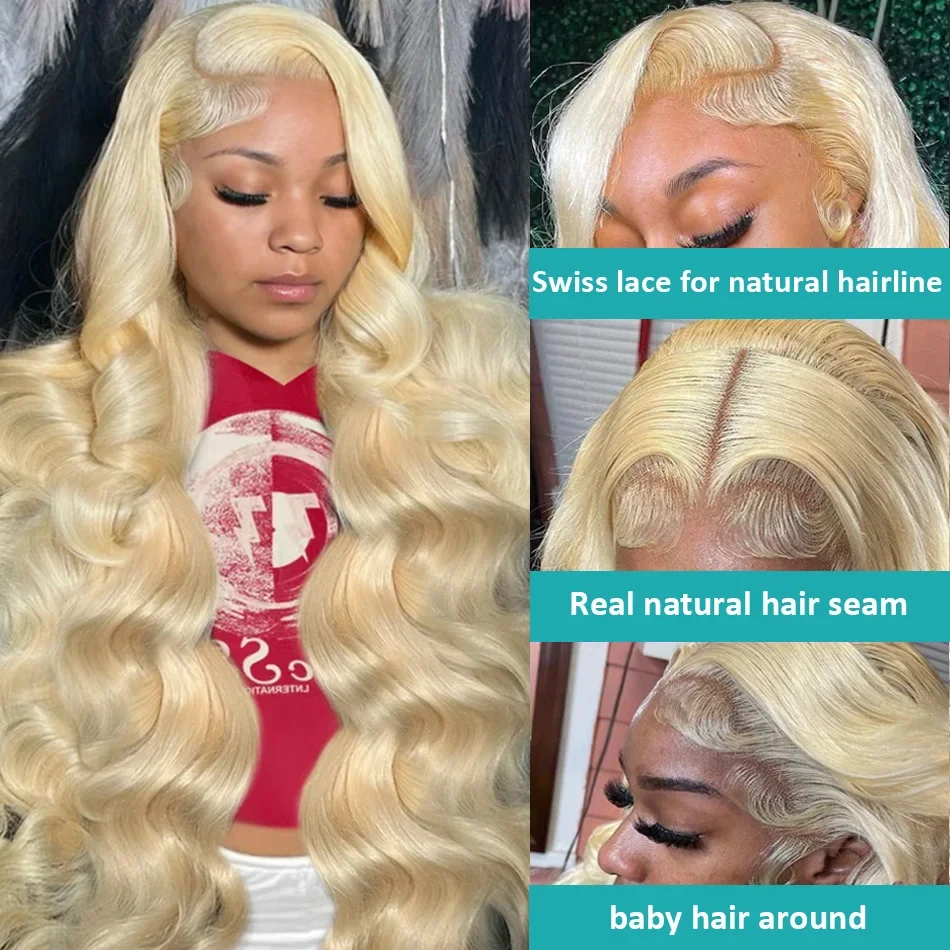 Perruque Lace Front Wig Body Wave Naturelle, Cheveux Humains, Couleur Blond 613, 13x4, 13x6, 34 36 Pouces, pour Femme