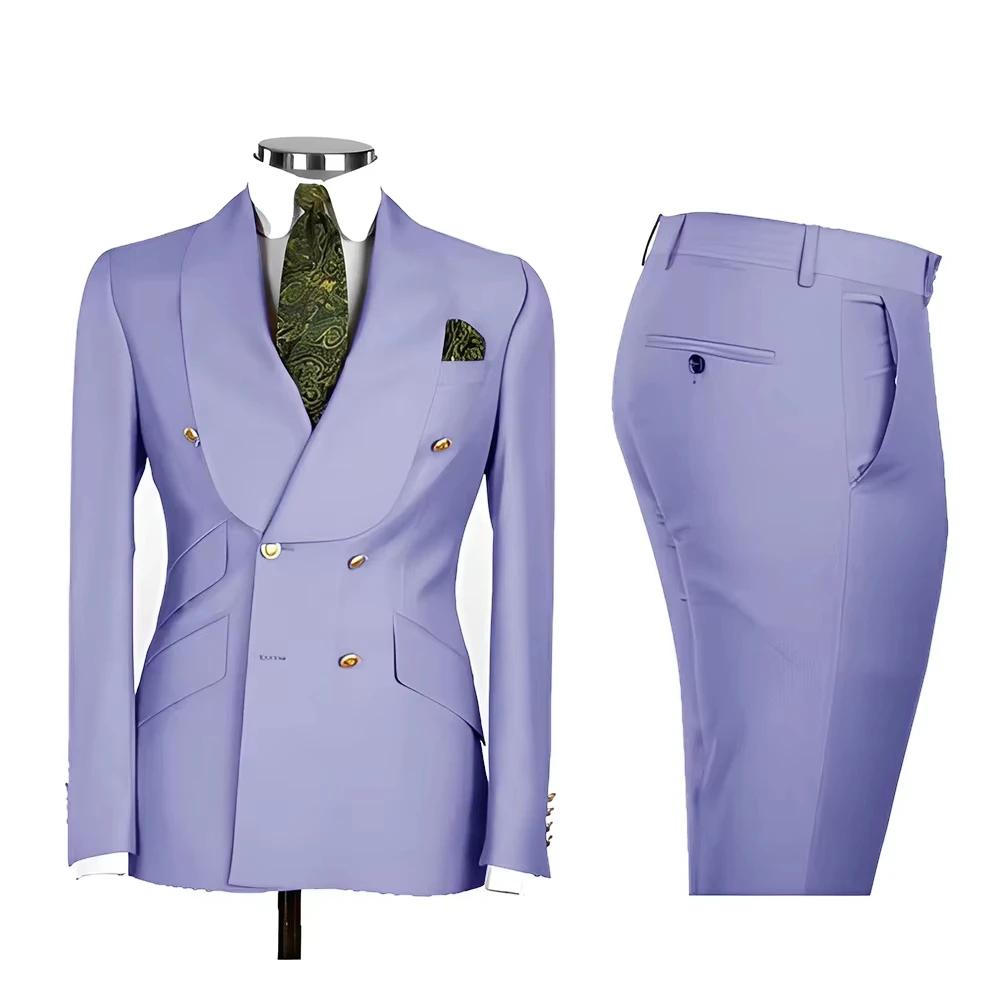 

Элегантный мужской костюм-двойка: пиджак и брюки, для свадьбы, для жениха, смокинг, шикарный двубортный костюм