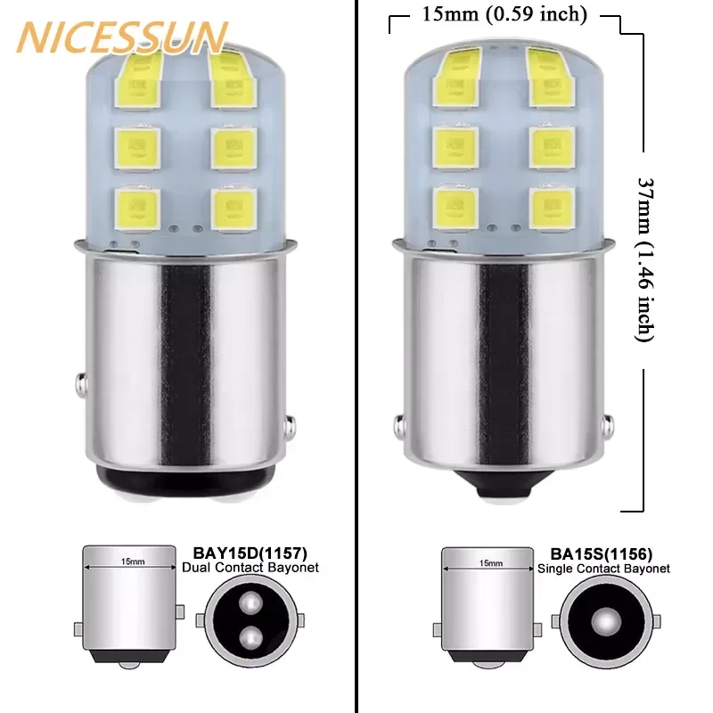 2 PCS P21W 1156 BA15S 1157 LED Turn Signal Bulbs 12V 7500K White  Super Bright Car Tail Reverse Parking Brake Backup Lights