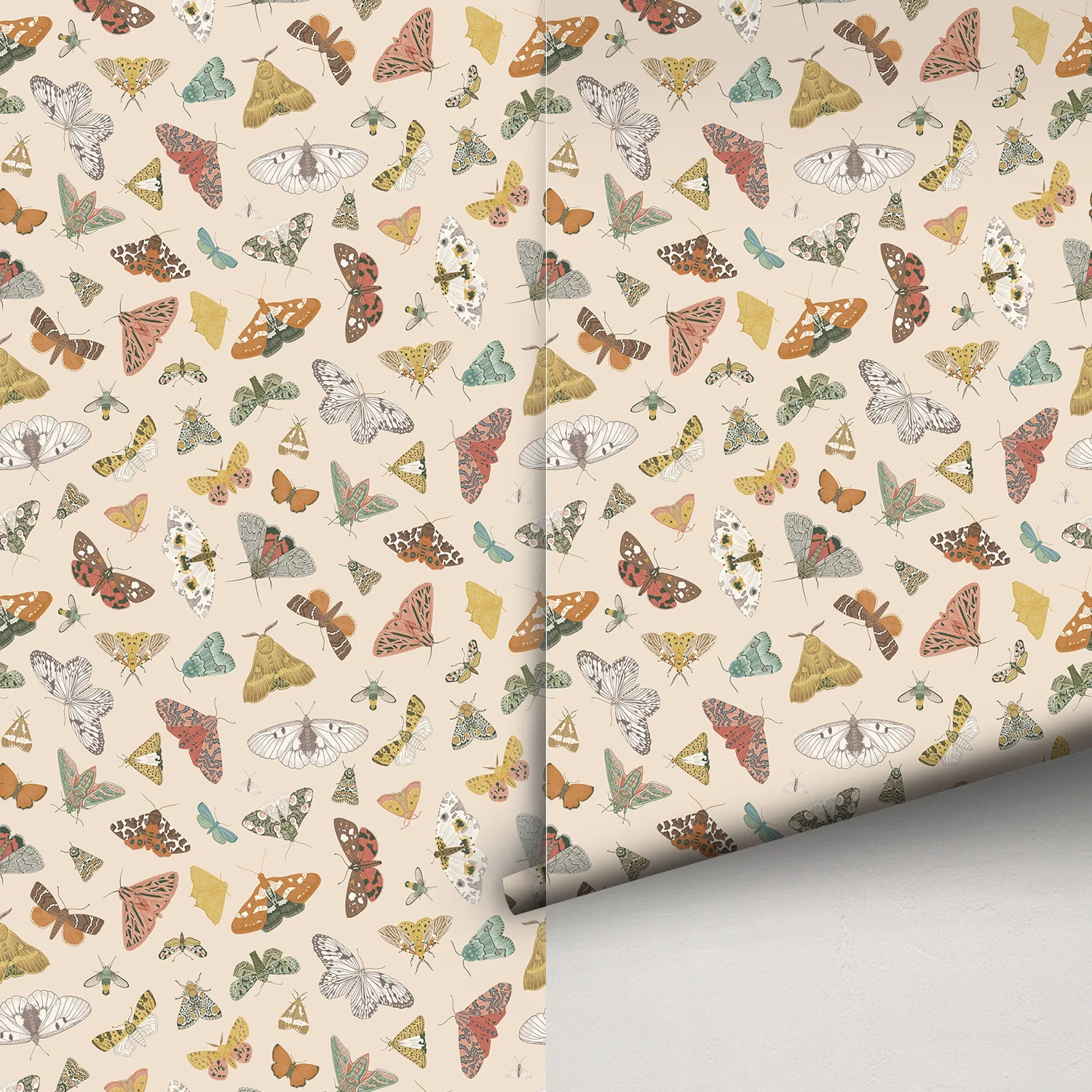 Peel and Stick Vintage Moth Butterfly Print Wallpaper Insect Pattern Waterproof Vinyl Wall Sticker for Kid Bedroom Nursery Decor