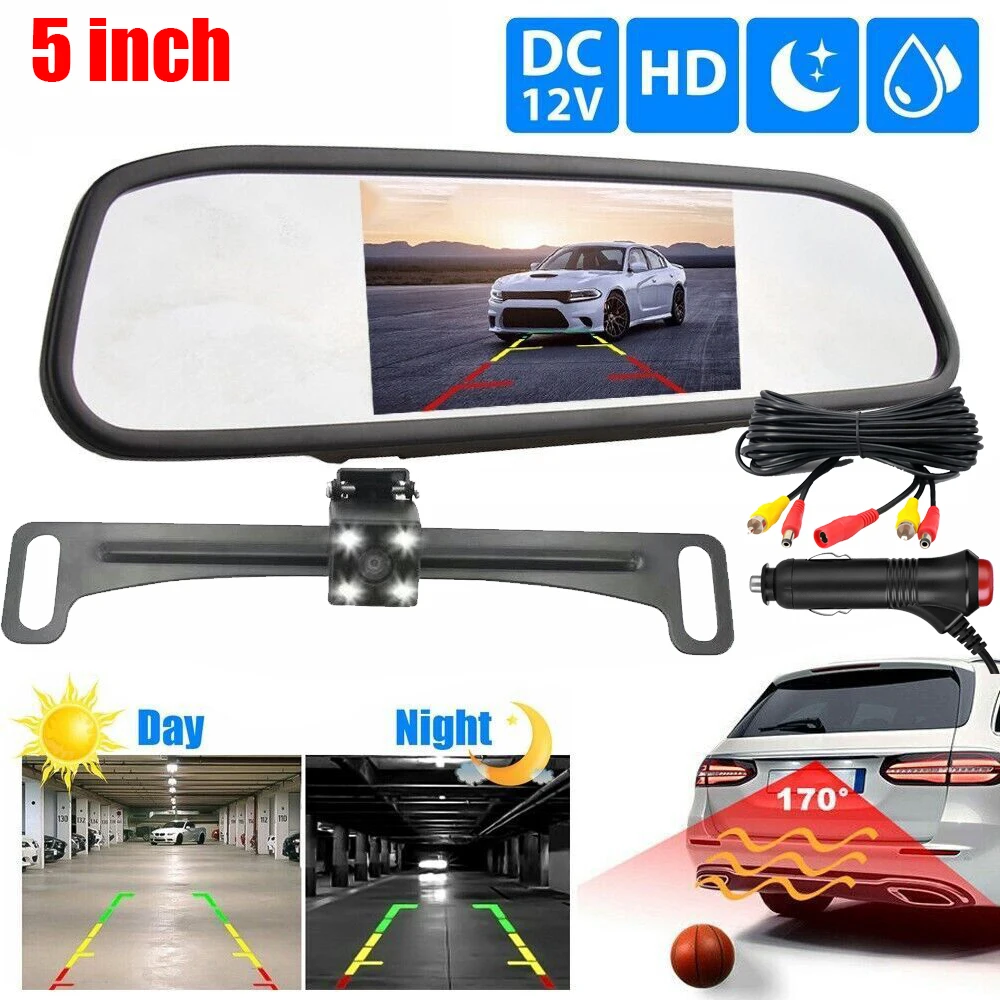 

5 inch LCD Rear View Mirror Monitor Reversing Backup Camera Kit for Car MPV RV SUV Parking Easy Installation