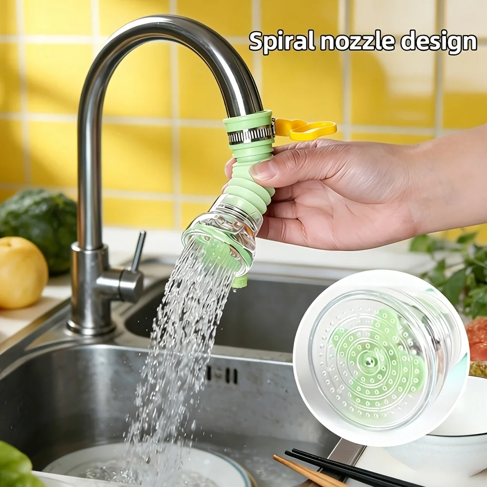 2Pcs Adjustable Faucet Adapter with Clamp, 360° Rotating Extender for Kitchen Bath, Tool-Free Install, Splash-Proof Water Saving