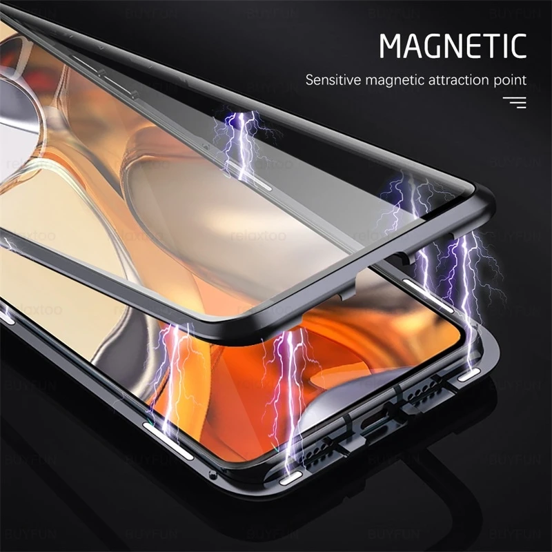 

Double Sided Glass Metal Magnetic Case For Redmi 10 9 9A 9C 9T Note 11 10 10T 9s 9 pro Cover For xiaomi 11T 11Lite Poco F3 X3NfC