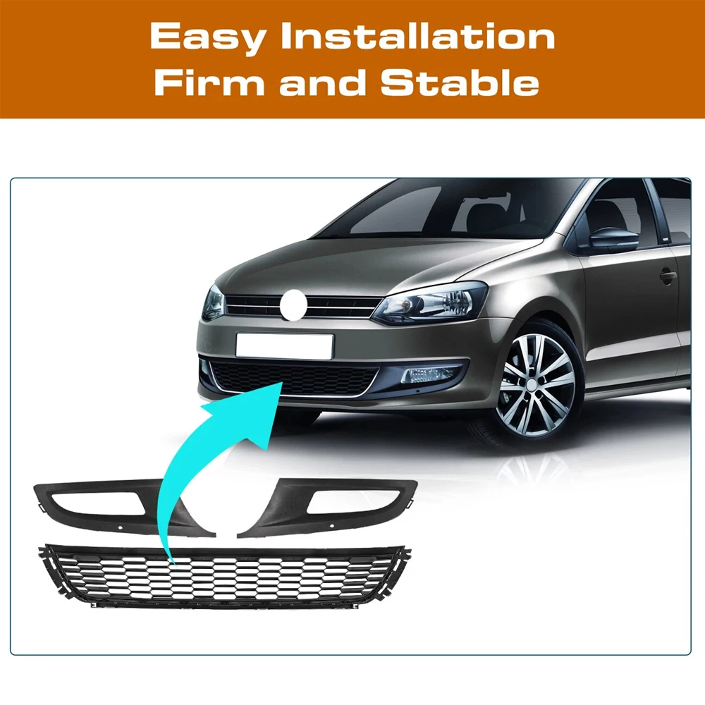 3 قطعة جديد جودة المصد الأمامي للسيارة السفلى مركز مصبغة ترقية مجموعة لشركة فولكس فاجن بولو 6R 2009 - 2014 اكسسوارات السيارات #4