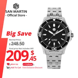 San Martin Men Luxury Diving Watch 41.5mm YN55 Automatic Mechanical Wristwatch Sapphire 20Bar Waterproof BGW9 Luminous
