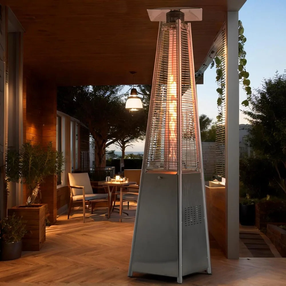 Patio Heater Covers Propane Heater, Outdoor Terrace Pyramid Flame Heater, Portable Propane Heater with Wheels and Cover