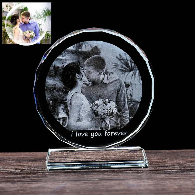 Customized Round Shape Crystal Glass Photo Frame Personalized Figurines Crystal Birthday Friends Gifts Home Decor