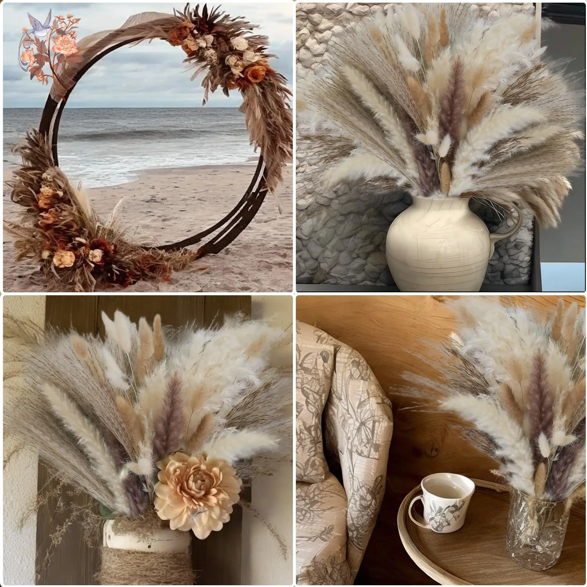 300 Stück natürliche große Pampasgras-Trockenblumensträuße für Hochzeit, Herzstück, Tisch, modernes Zuhause, westliches Wohnzimmer, Boho-Dekor