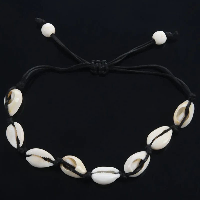 Cavigliere per le donne Shell Foot Jewelry Summer Beach bracciale a piedi nudi caviglia sulla gamba cinturino alla caviglia accessori bohémien nero