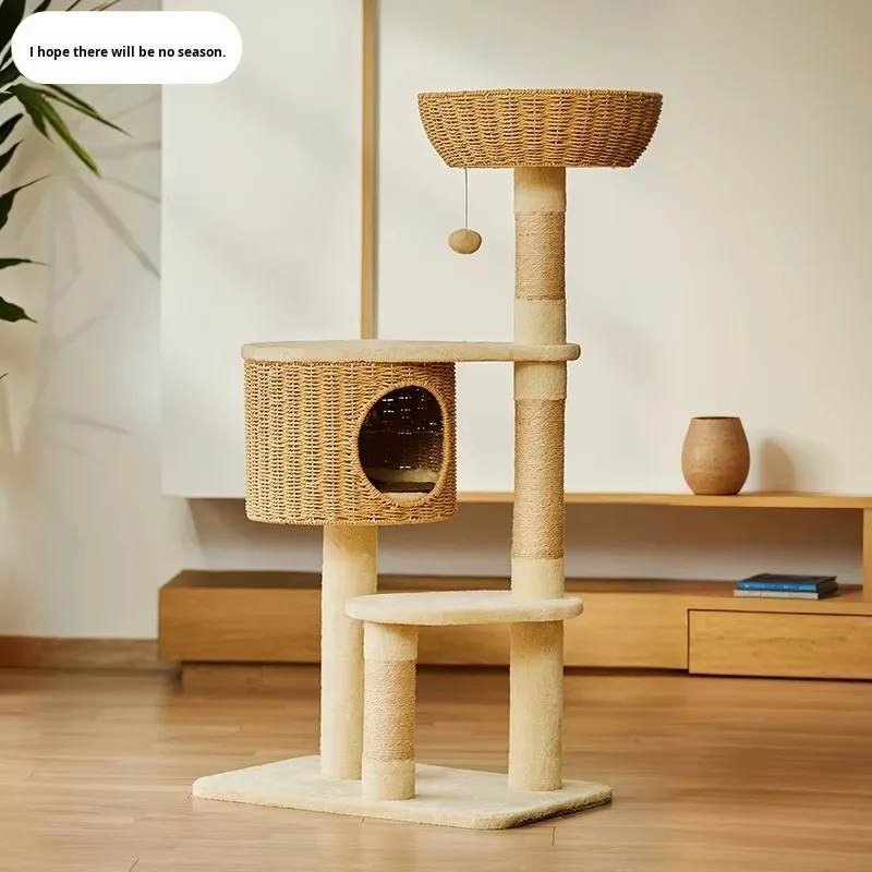 Modern Eco-friendly 4-Level 135cm 13kg Cat Climbing Frame Tree Platform Wood Carton Wreathed Steel Bar Indoor Outdoor All