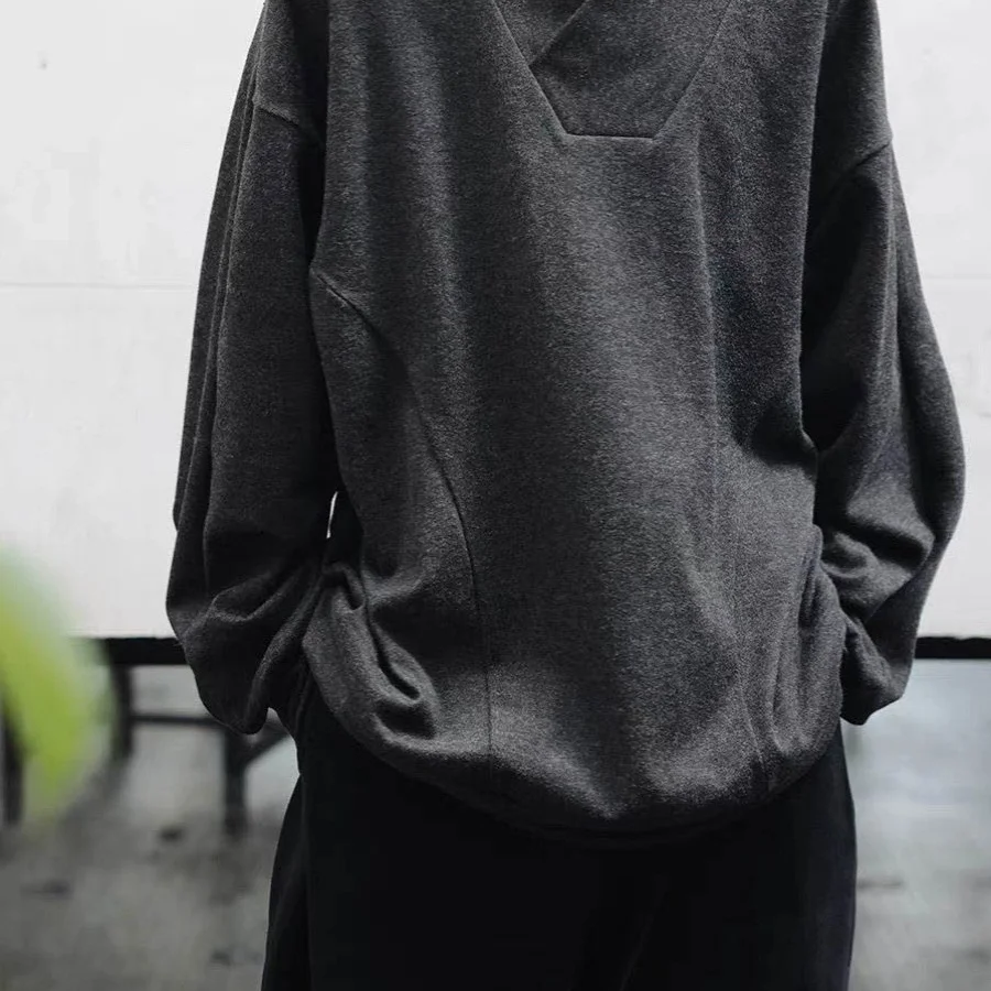 

Теплый плотный свитшот с длинным рукавом и V-образным вырезом для мужчин, осенне-зимний, из немецкого вельвета, свободного кроя, удобный, повседневный.