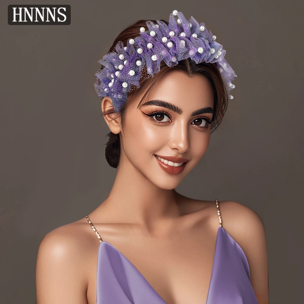 

TIOQUEEN Bridal Purple Sequin Weddings Headband Handmade Bead Organza Fashionable Women's Banquet Dancing Party Headwear YXA90