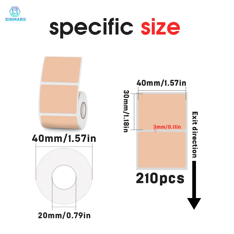 SINMARK Color Labels Self-Adhesive Stickers Use for Thermal Printers 4 Colors Available Pure Color DIY Waterproof Stickers