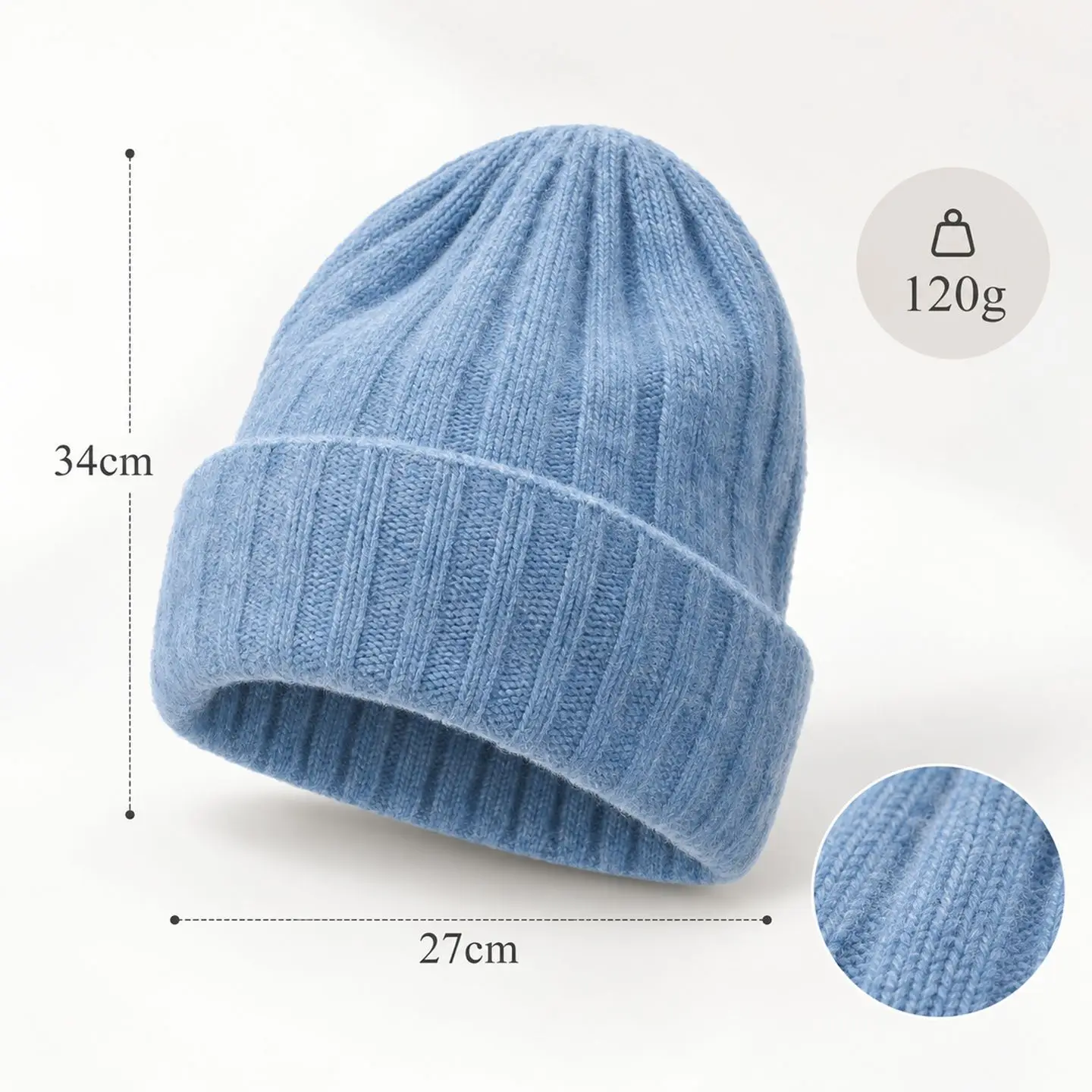 Double Layer Thickened Solid Ribbed Cuffed Knit Beanie Soft Warm Winter Slouchy Cap For Women Men Daily Outdoor Cold Weather Use