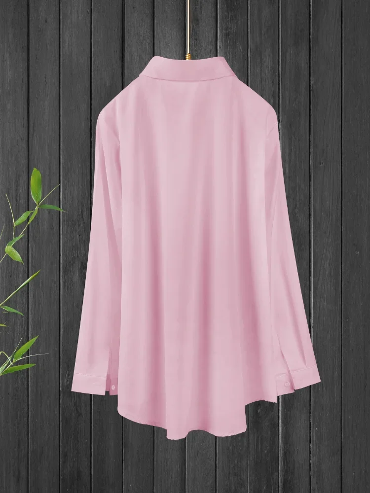 PLUS ขนาดผู้หญิง Essential OVERSIZE เสื้อสีชมพูเสื้อสีทึบอเนกประสงค์ Lapel Thin Travel Single-breasted เสื้อธรรมดาเสื้อผ้า
