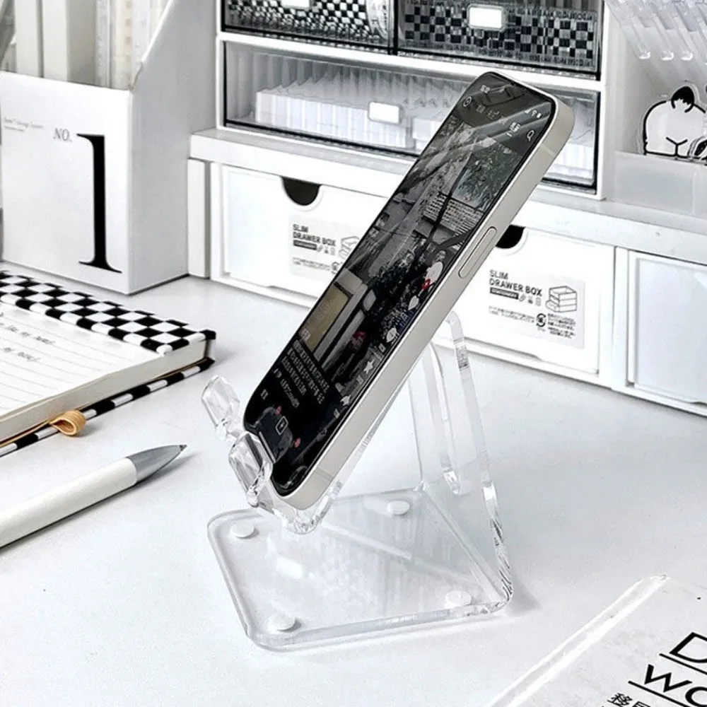 2Pcs Simple Acrylic Cell Phone Holder Clear Rack Minimalist Lazy Phone Stand Ins Style Universal Smartphone Bracket for Desktop