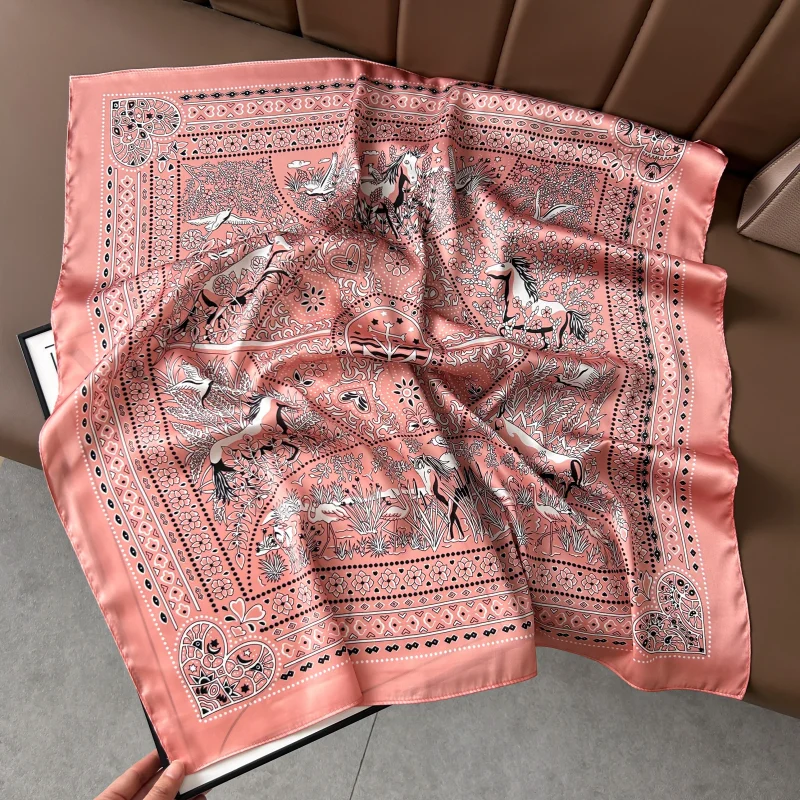 100% Mulberr Silk Shawl Square Scarf for Women Satin Fashion Wraps Neckerchief Female Hair Bands Ribbon Headband Bandana 53X53CM view 5