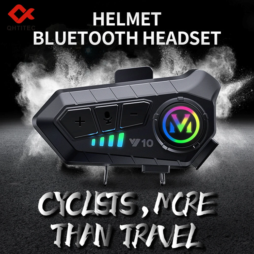 V10 Motorcycle Helmet Bluetooth Headset RGB Color Light Wireless Handsfree Call Noise Reduction Stereo Headphone for Motorbike R