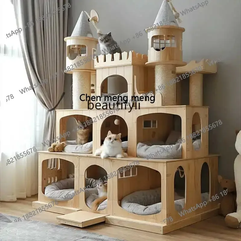 s8617Large Solid Wood Cat Climbing Frame Cat Nest Integrated Luxury Villa Scratching Board Space Capsule Hammock Stairs Sisal Co