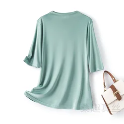 90% Mulberry Silk Top Women’s T-shirt 2024 Women Short Sleeve Tops Female Summer T-shirts For Women Clothing Camisetas LM987