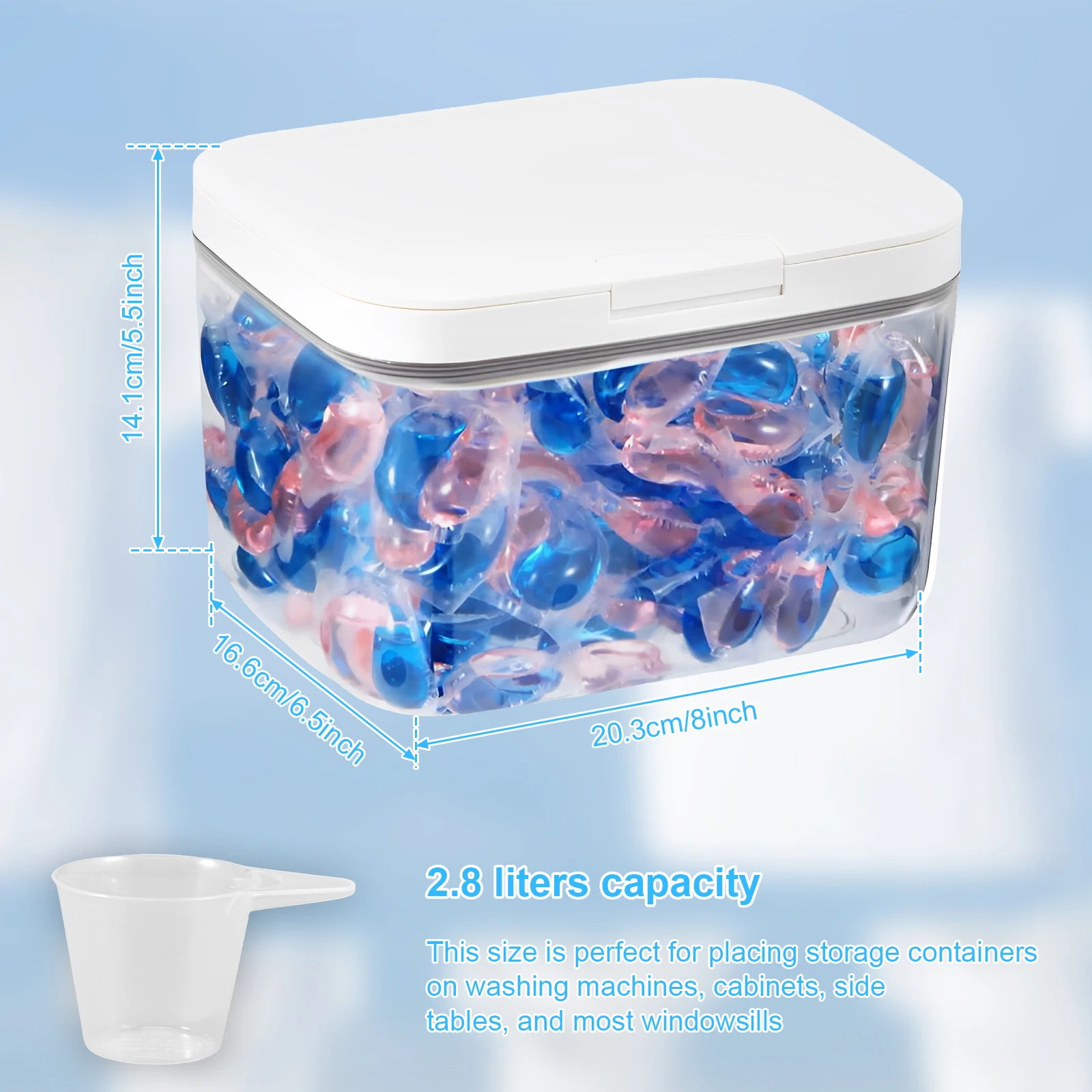 2.8L Laundry Pods Container Automatic Pop-Up Laundry Bead Storage Box for Seale Scent Beads Washing Capsules Large Capacity Hold