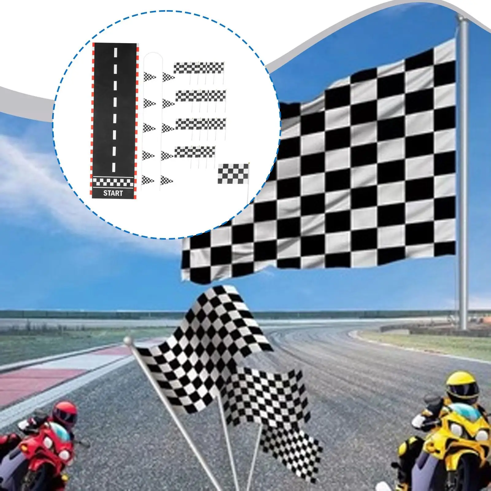 Racetrack Floor Runners High Octane Checkered Mat Banner and Hand Flag Set for Themed Sports and Birthday Parties