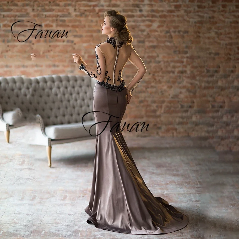 Customized High Neck Long Sleeve Sequined Lace Wedding Dresses Mermaid See-Through Organza Bridal Gown Свадебное платье vestido 