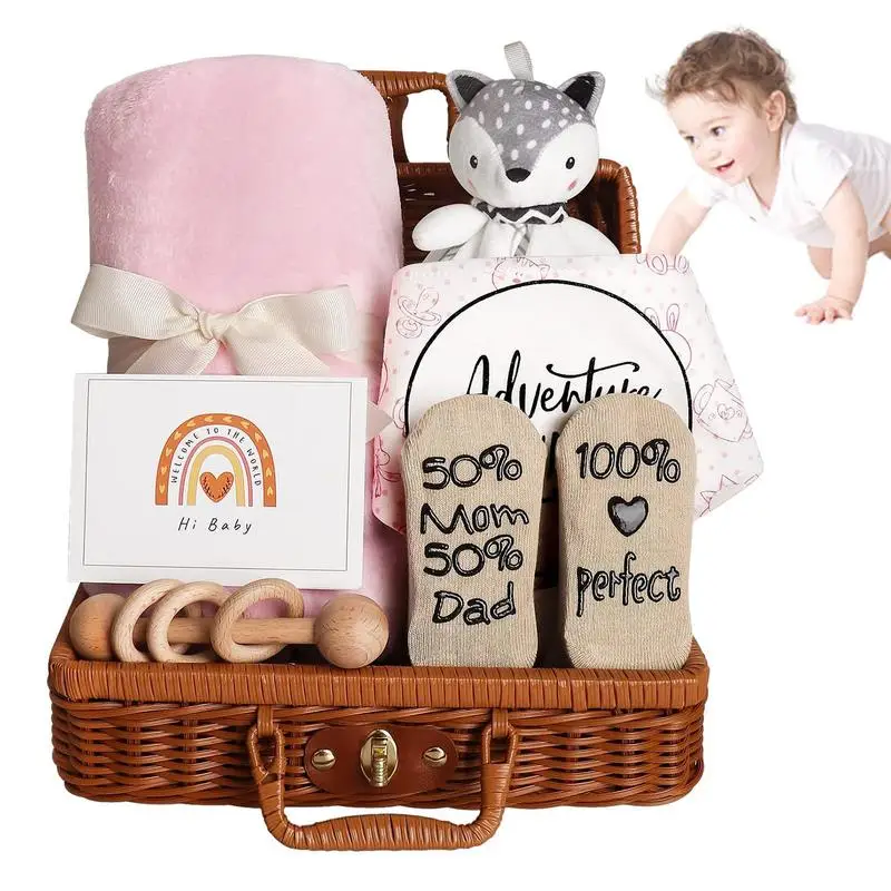 Baby Shower Gift Newborn Gift Set With Baby Blanket Baby Rattle And Baby Welcome Box Unique Baby Gifts Basket For Newborn Baby