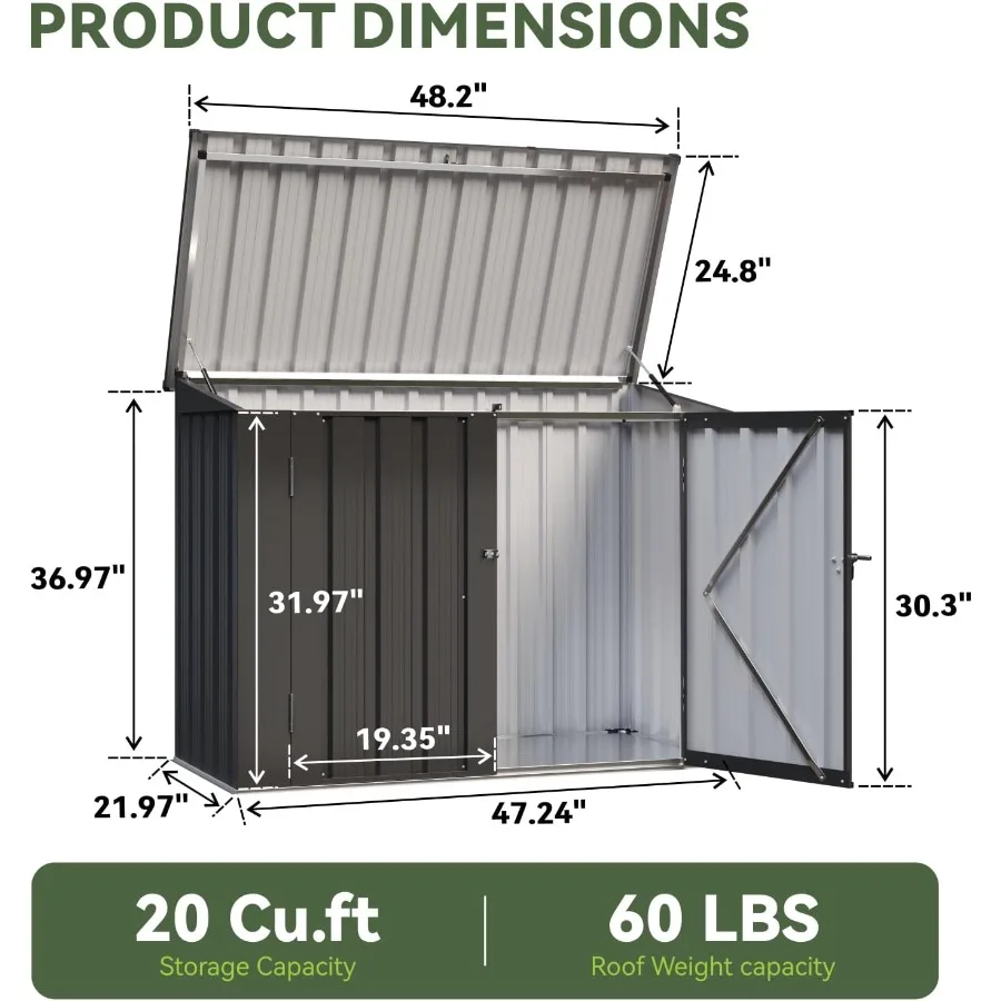Outdoor Storage Cabinet 20 Cu.Ft Metal Storage Shed With Floor For Garden Use Steel Gray Weatherproof And Lockable