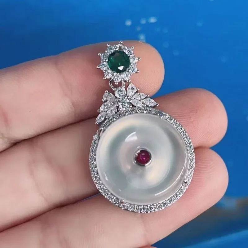 

Ping An Пряжка Держатель Ледяной Белый Халцедон Пинг Пряжка Кулон Агат Женское Ожерелье