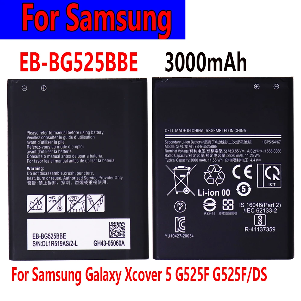 

Оригинальный аккумулятор EB-BG525BBE 3000 мАч для Samsung Galaxy Xcover 5 G525F G525F/DS аккумулятор для телефона