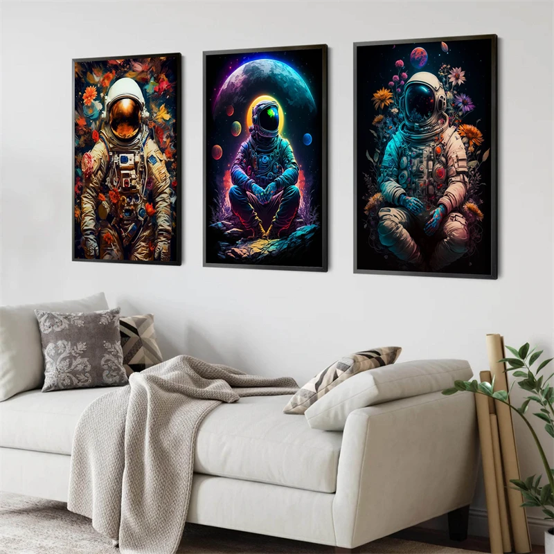 Fantasy Landscape Magical House Mushroom Blue Forest Astronaut Space Flowers Canvas Poster Aesthetics Art Home Wall Sofa Decor