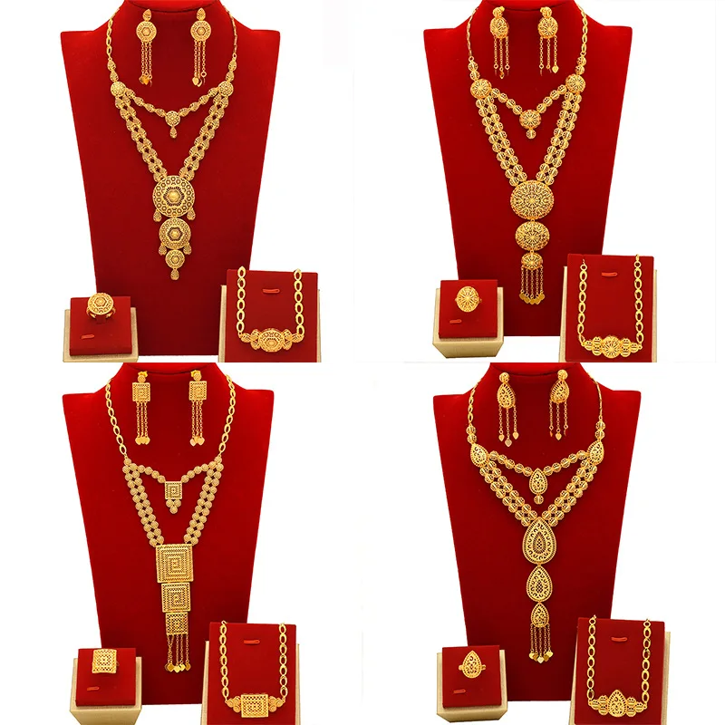 

Geometric Noble Temperament Bridal Set Women's 24K Gold AU999 - Flat, smooth edge, comfortable fit for all pieces