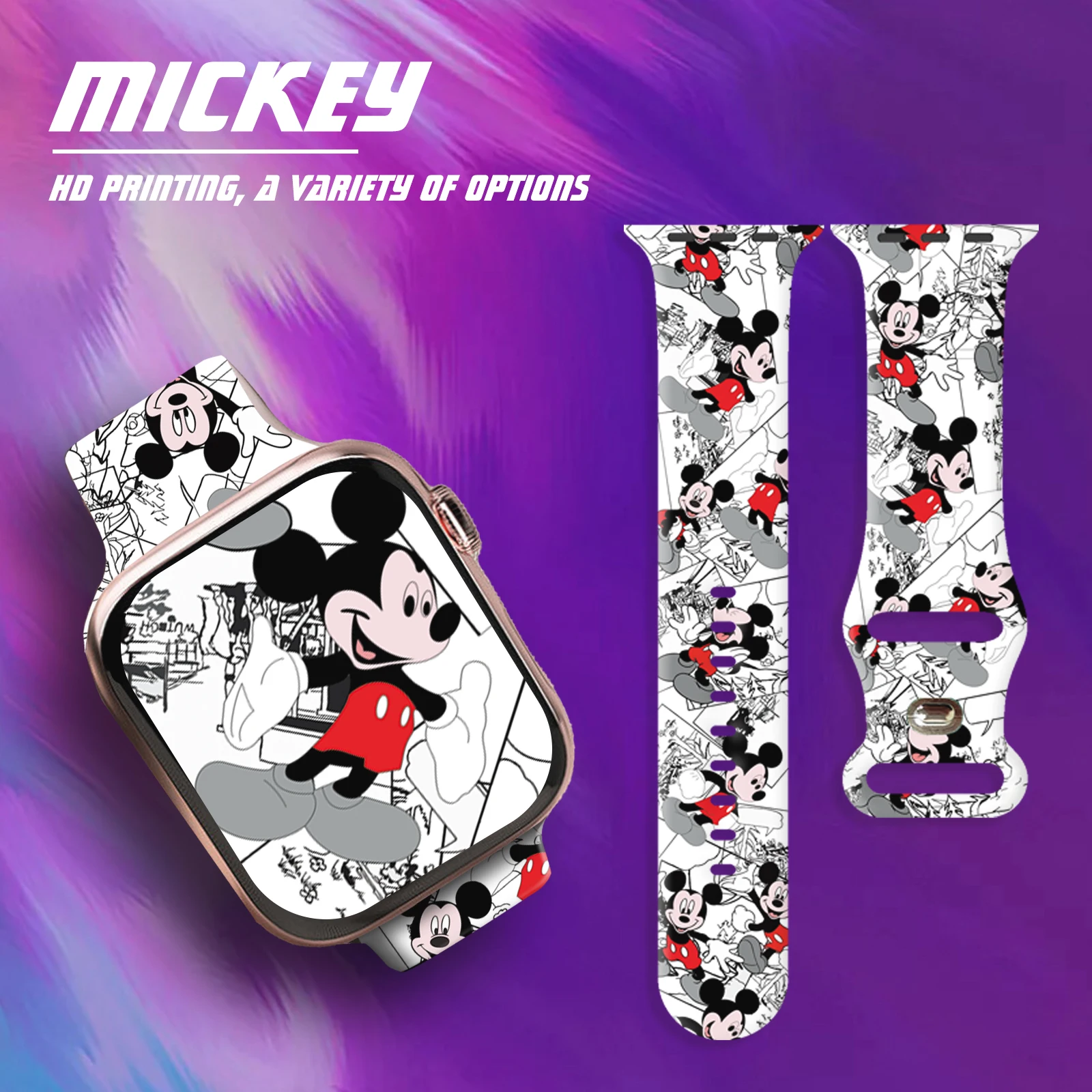 

Disney Print Strap for iWatch 11 10 9 8 Silicone Band Replaceable Bracelet for Apple Watch 46mm 44mm 42mm 41mm Watchband