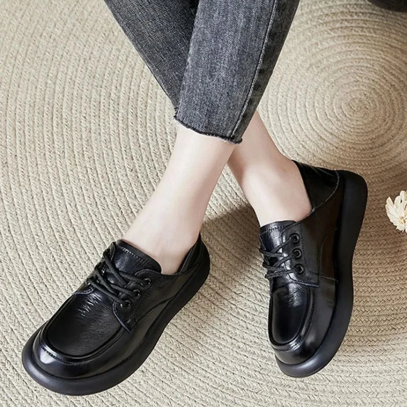 

Новинка весны 2024, женские туфли из воловьей кожи, женские туфли из воловьей кожи на мягкой подошве, туфли на шнуровке, туфли в стиле ретро из натуральной кожи