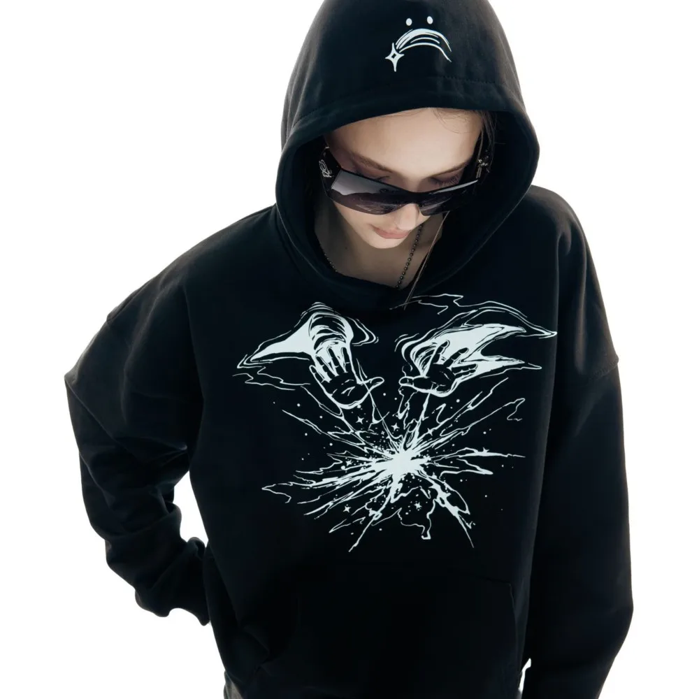 Punk Lyrical Print Clothing Oversized Hip Hop Pullover Streetwear Men\'s Hoodies Harajuku Fashion Tops Goth Hooded Sweatshirt Y2K