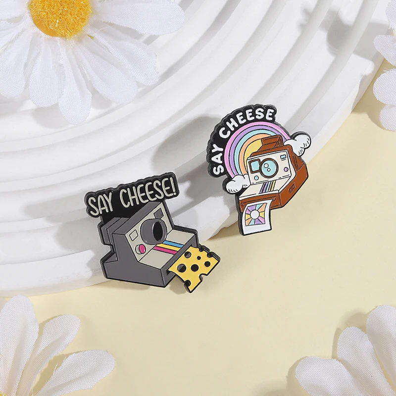 Say Cheese Camera Enamel Pins Vintage Rainbow Camera VCR Photograph Brooches Lapel Badges Jewelry Accessories Gift For Friends